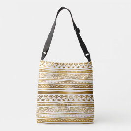 Gold & White tribal Pattern Crossbody Bag Tas