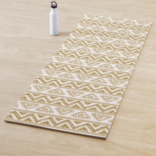 Gold & White Tribal Pattern Yogamat (In situ)