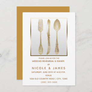 Gold White  Utensils Wedding Rehearings Kaart