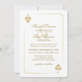 Gold White Vegas Spelen Kaart Hart Wedding Uitnodi (Achterkant)