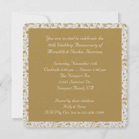 Gold White Vines Romantisch 50ste bruiloft Jubileu Kaart (Achterkant)