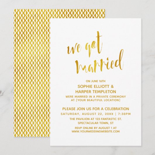 Gold & White We hebben gehuwde Typografie Celebrat Kaart (Voorkant / Achterkant)