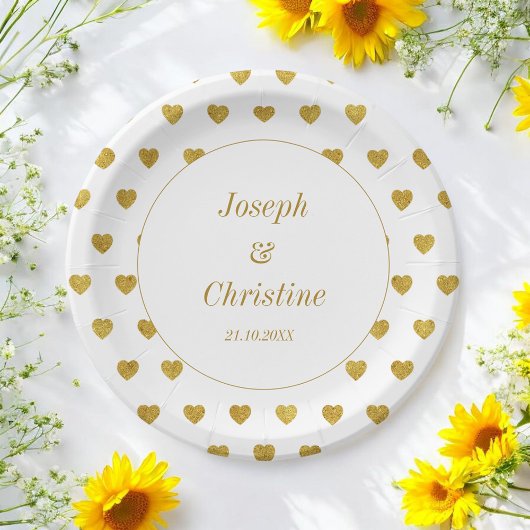 Gold White Wedding Hearts Pattern Bord