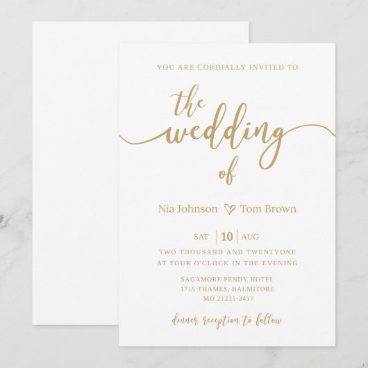 Gold & White Wedding Invitation Sjabloon Kaart (Voorkant / Achterkant)