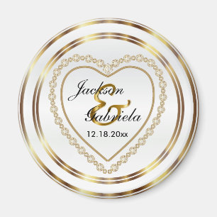 Gold & White Wedding / Jubileum Keepslag Magneet