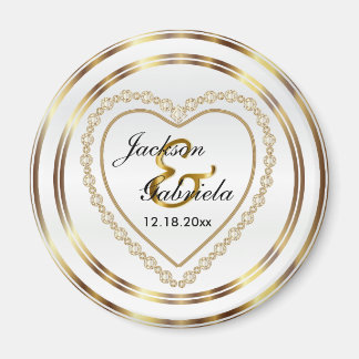 Gold & White Wedding / Jubileum Keepslag Magneet