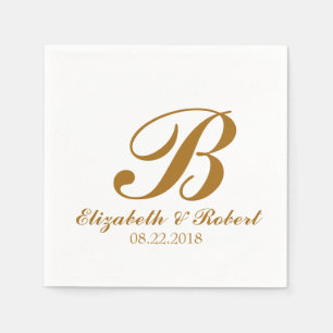 Gold White Wedding Monogram Servet