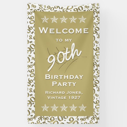 Gold/White Welkom 90th Birthday Party Spandoek (Verticaal)
