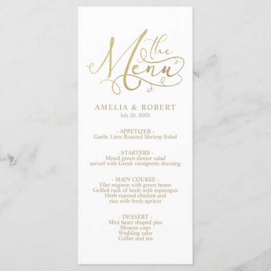 Gold White Whimsical Elegant Calligraphy Menu (Voorkant)