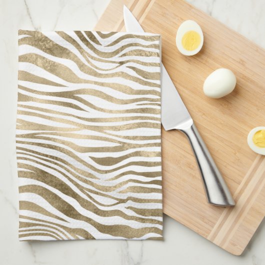 Gold White Zebra afdrukken Theedoek (Quarter Fold)