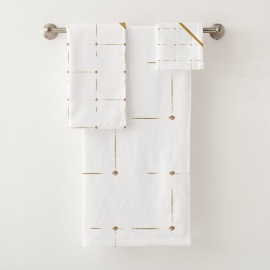 GOLD WHITTERNED PANEL BATHROOM TOWEL SET BAD HANDDOEK (Insitu)