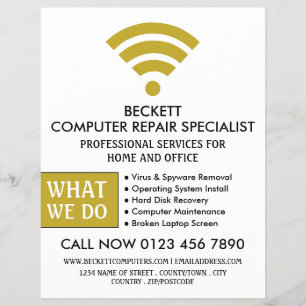 Gold Wi-Fi-Logo, Computer Repair Specialist Advert Flyer