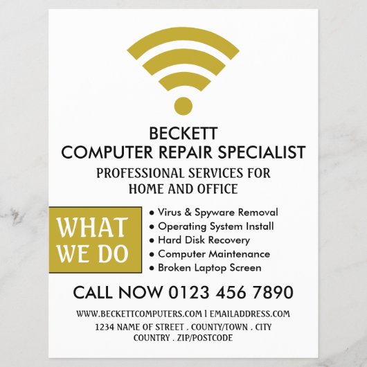 Gold Wi-Fi-Logo, Computer Repair Specialist Advert Flyer (Voorkant)