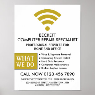 Gold Wi-Fi-Logo, Computer Repair Specialist Advert Poster