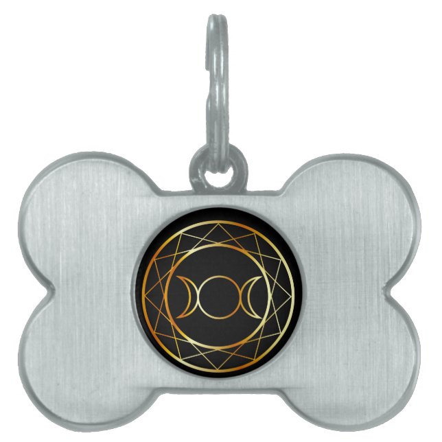 Gold Wiccan symbool Triple Goddess Huisdieren Naamplaatje (voorkant)
