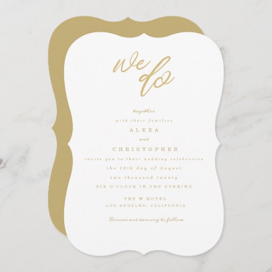 Gold wij doen Script Beach Wedding Invite Kaart (Voorkant / Achterkant)