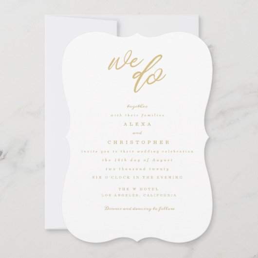 Gold wij doen Script Beach Wedding Invite Kaart (Voorkant)