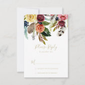 Gold Wild Feather Boho Tropical Floral RSVP (Voorkant)