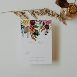 Gold Wild Feather Boho Tropical Floral RSVP Kaartje