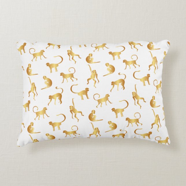 Gold Wild Monkey Tropical Oerwoud Accent Kussen (Voorkant)