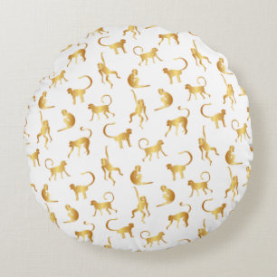 Gold Wild Monkey Tropical Oerwoud Rond Kussen