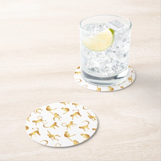 Gold Wild Monkey Tropical Oerwoud Ronde Kartonnen Onderzetter (Insitu)