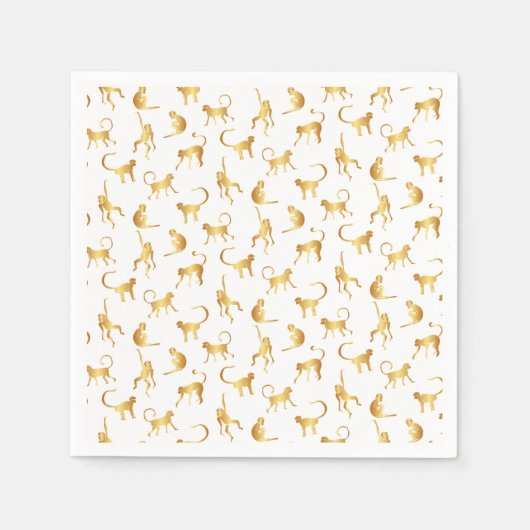 Gold Wild Monkey Tropical Oerwoud Servet (Voorkant)