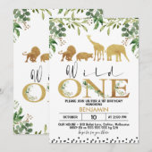 Gold Wild One Safari Animals - uitnodiging op zate (Voorkant / Achterkant)