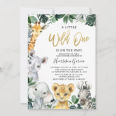 Gold Wild One Safari Oerwoud Animals Baby shower Kaart (Voorkant)