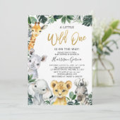Gold Wild One Safari Oerwoud Animals Baby shower Kaart (Staand voorkant)