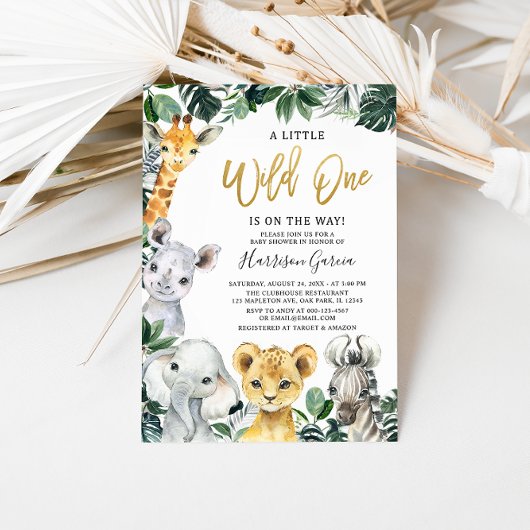 Gold Wild One Safari Oerwoud Animals Baby shower Kaart