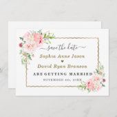 Gold Wild Pink Flowers Wedding Calligraphy  Save The Date (Voorkant / Achterkant)