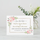 Gold Wild Pink Flowers Wedding Calligraphy  Save The Date (Staand voorkant)