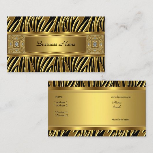 Gold Wild Zebra Black Jewel Look Afbeelding Visitekaartje (Voorkant / Achterkant)