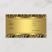 Gold Wild Zebra Black Jewel Look Afbeelding Visitekaartje (Achterkant)