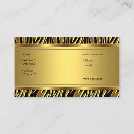 Gold Wild Zebra Black Jewel Look Afbeelding Visitekaartje (Achterkant)