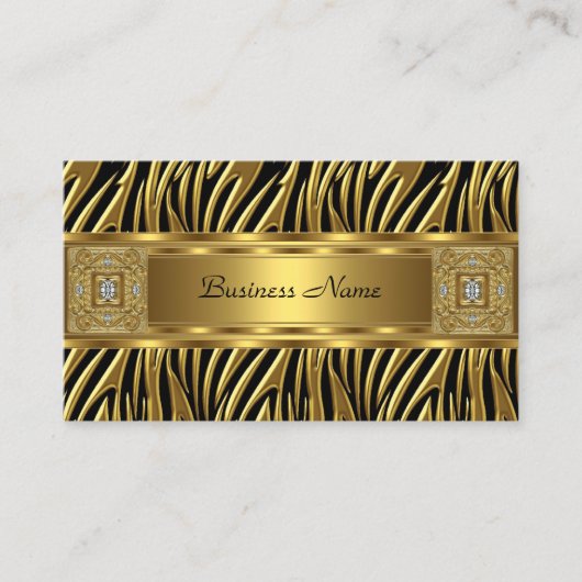 Gold Wild Zebra Black Jewel Look Afbeelding Visitekaartje (Voorkant)