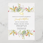 Gold Wildflower Afstuderen foto op achterzijde Folie Uitnodiging (Voorkant)