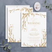 Gold Wildflower Calligraphy Wedding Invitation Kaart