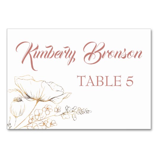 Gold Wildflower Individuele gastnamen Table Kaart (Voorkant)