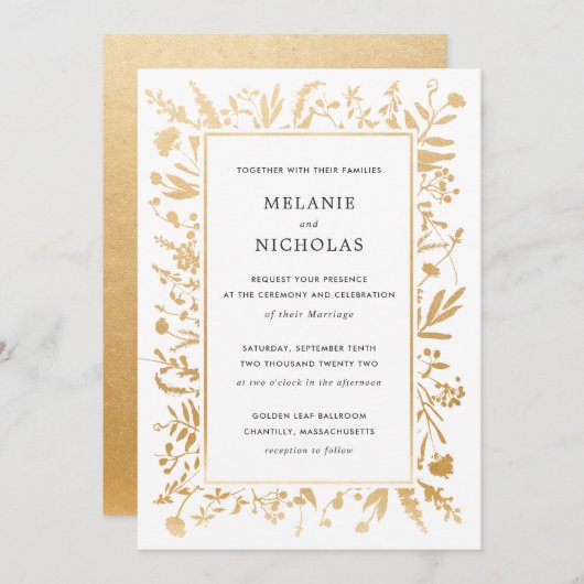 Gold Wildflower Lijst Weddenschap Kaart (Voorkant / Achterkant)