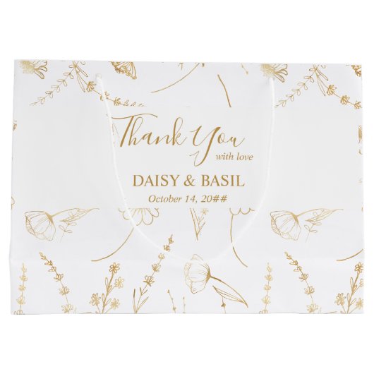 Gold Wildflower Sketch Bridal Party Dank u Groot Cadeauzakje (Achterkant)