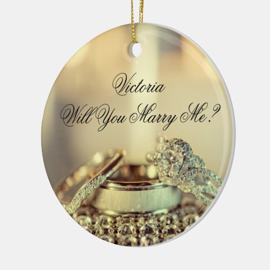 Gold Will you Marge Me proposal Name Script Keramisch Ornament (Links)