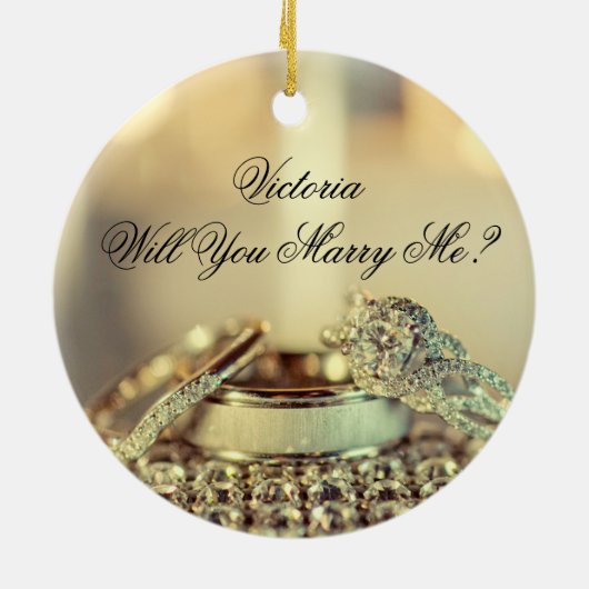 Gold Will you Marge Me proposal Name Script Keramisch Ornament (Achterkant)