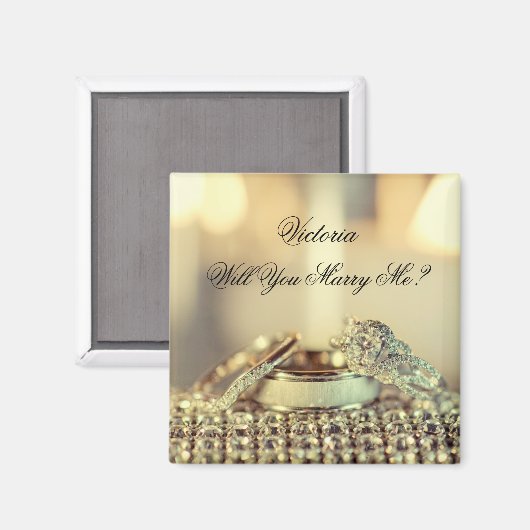 Gold Will you Marge Me proposal Name Script Magneet (Voorkant / Achterkant)