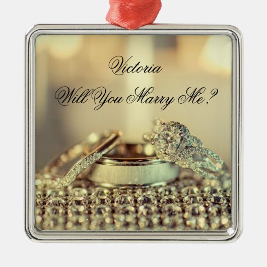 Gold Will you Marge Me proposal Name Script Metalen Ornament (Voorkant)