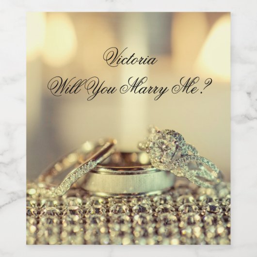 Gold Will you Marge Me proposal Name Script Wijn Etiket (Enkel label)