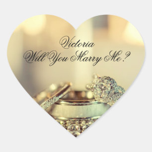 Gold Will you Marry Me Name proposal script Hart Sticker