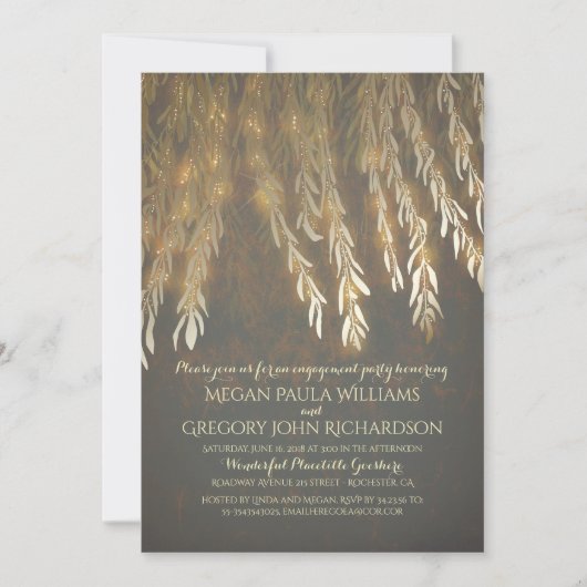  Gold Willow Tree Branches Engagement Party Kaart (Voorkant)
