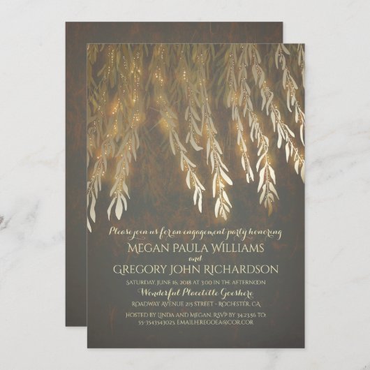 Gold Willow Tree Branches Engagement Party Kaart (Voorkant / Achterkant)